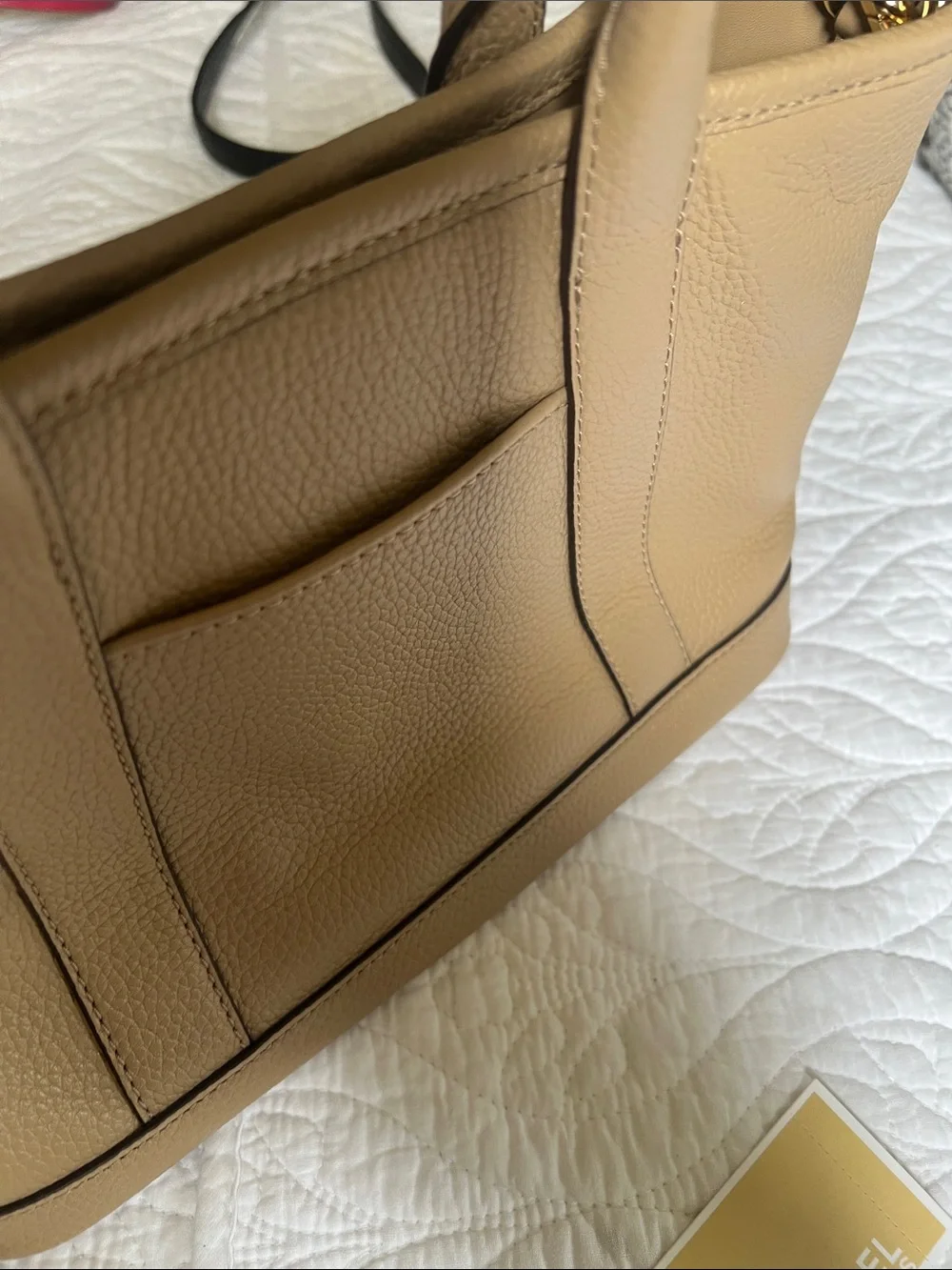 MICHAEL Michael Kors Tan Pebbled Leather Satchel with Branded Strap